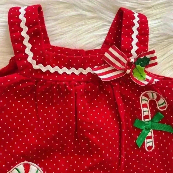 Vintage Rare Too! 12 Mos Holiday Corduroy Candy Cane Jumper Dress - Picture 3 of 6